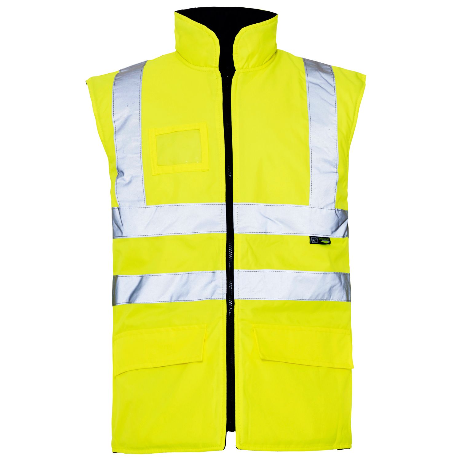 Hi Vis Interactive Yellow Reversible Twill Lined Bodywarmer