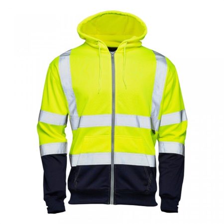 Hi Vis 2 Tone Yellow/Navy Hooded Zipped Sweatshirt