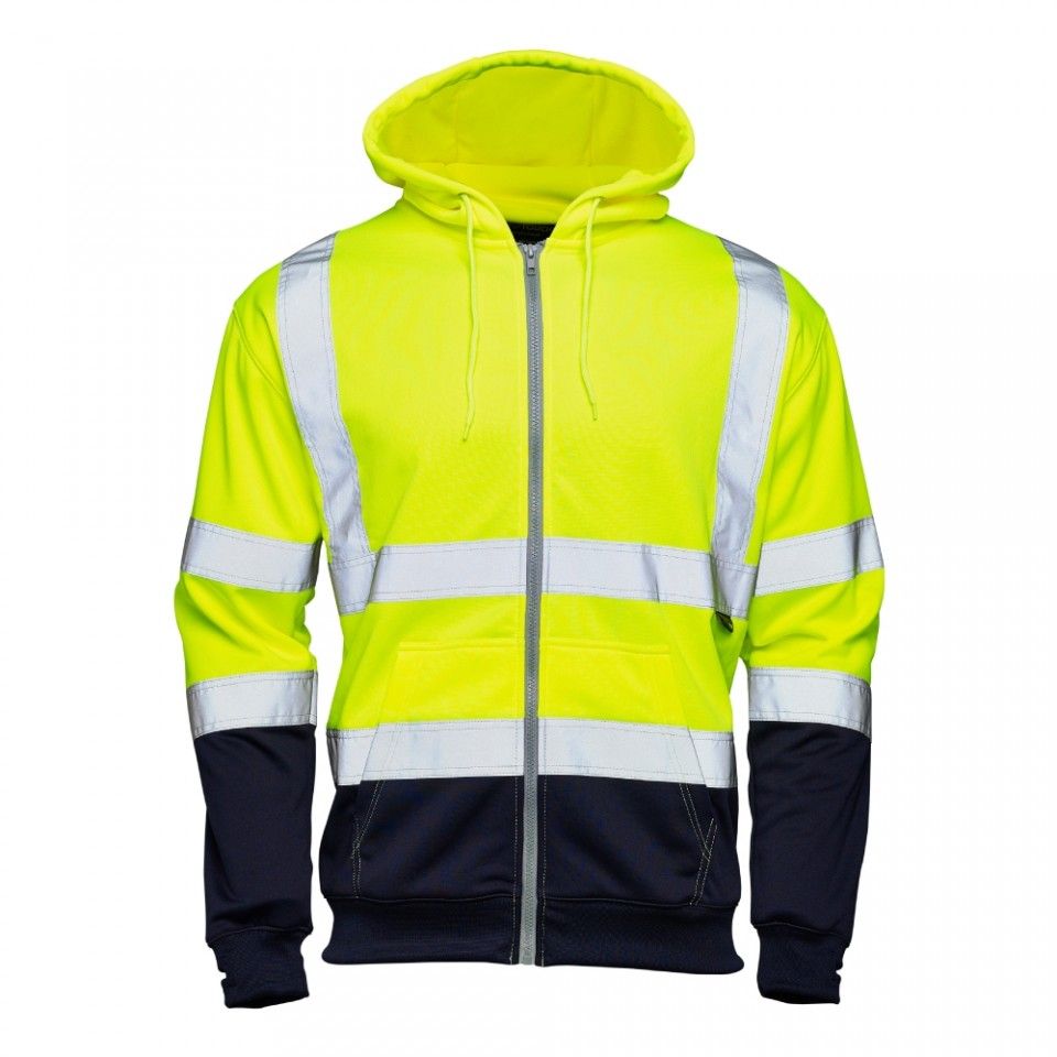 Hi Vis 2 Tone Yellow/Navy Hooded Zipped Sweatshirt