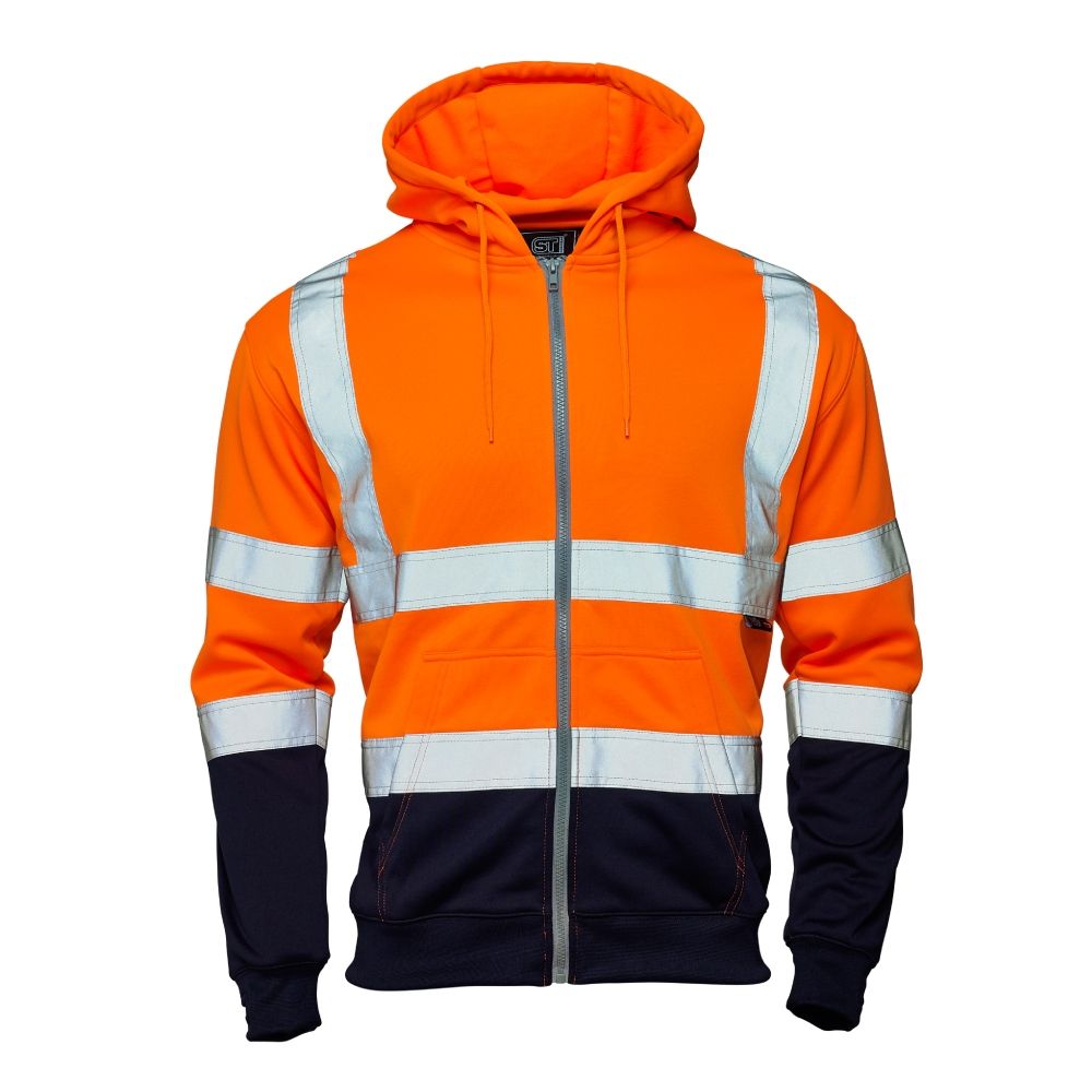 Hi Vis 2 Tone Orange/Navy Hooded Zipped Sweatshirt
