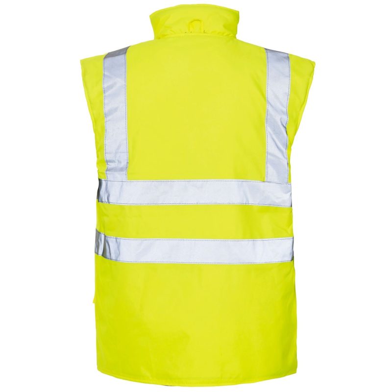 Hi Vis Interactive Yellow Reversible Twill Lined Bodywarmer - Image 2