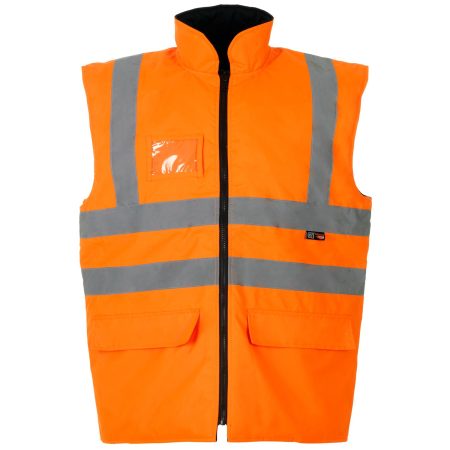 Hi Vis Interactive Orange Reversible Twill Lined Bodywarmer