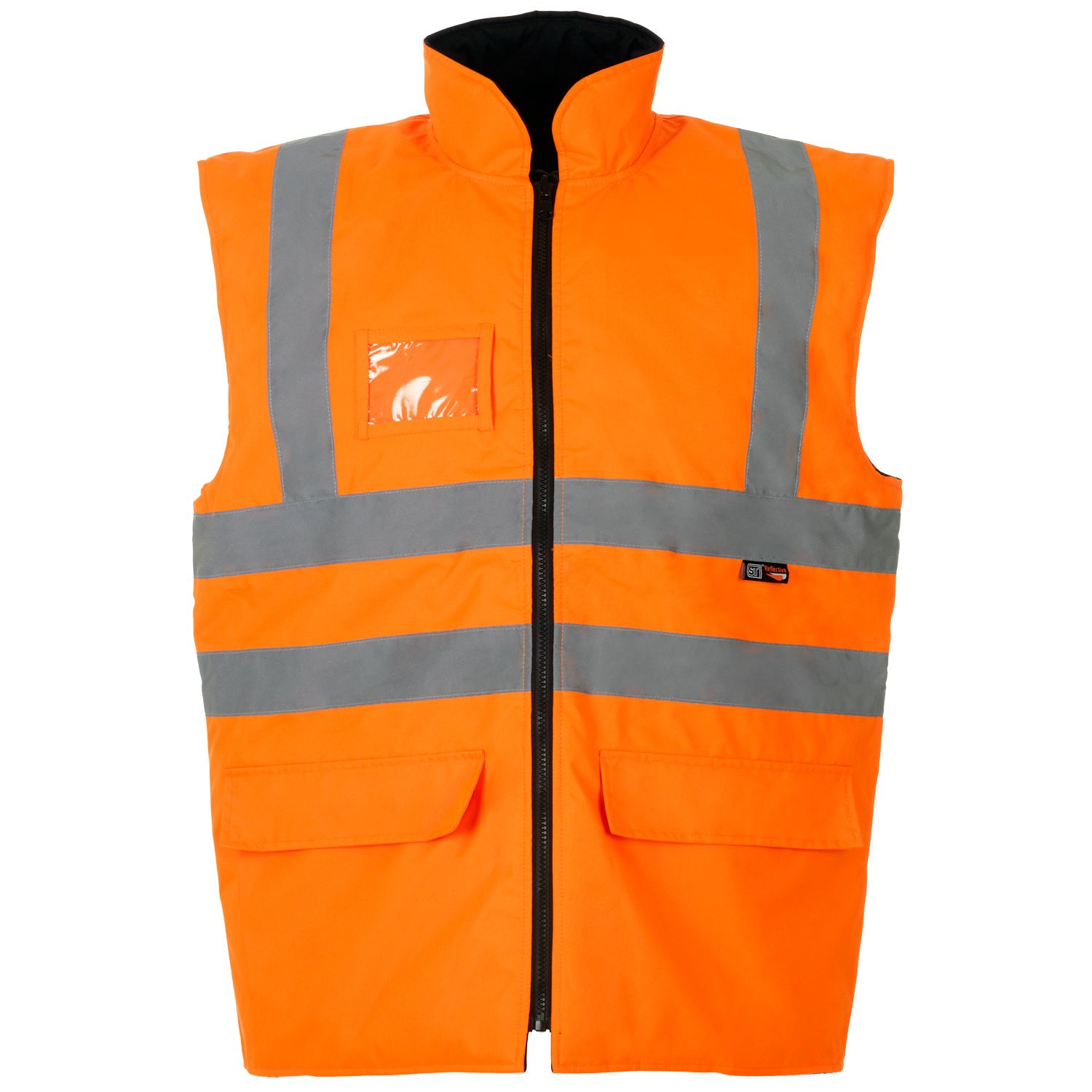 Hi Vis Interactive Orange Reversible Twill Lined Bodywarmer