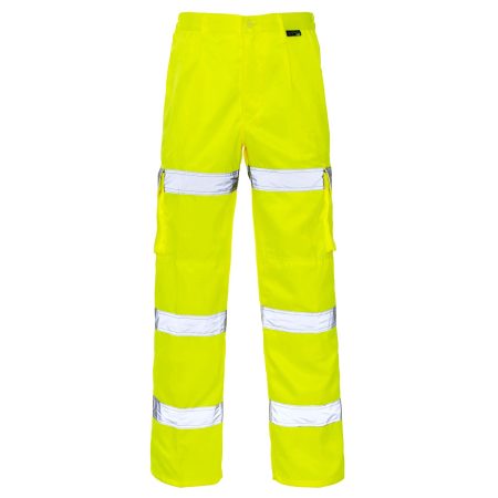 Hi Vis Yellow 3 Band with Knee Pad Combat Trousers Regular & Long