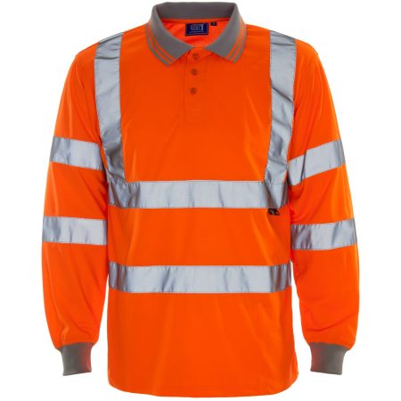 Hi Vis Orange Long Sleeve Bird Eye Polo Shirt
