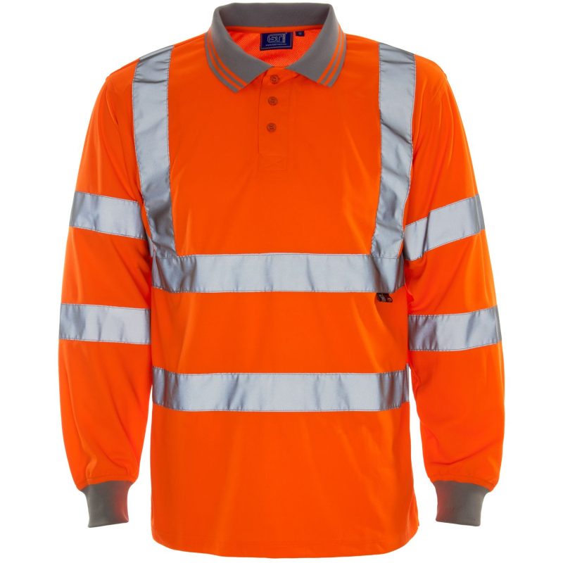 Hi Vis Orange Long Sleeve Bird Eye Polo Shirt