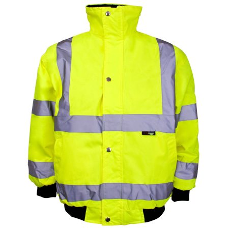 Hi Vis Yellow Children Bomber Jacket with Ribbed Collar
