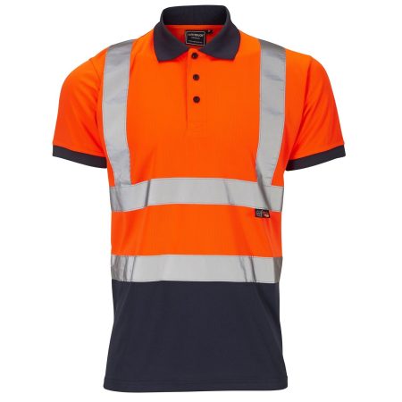 Hi Vis 2 Tone Orange-Navy Short Sleeve Bird Eye Polo Shirt