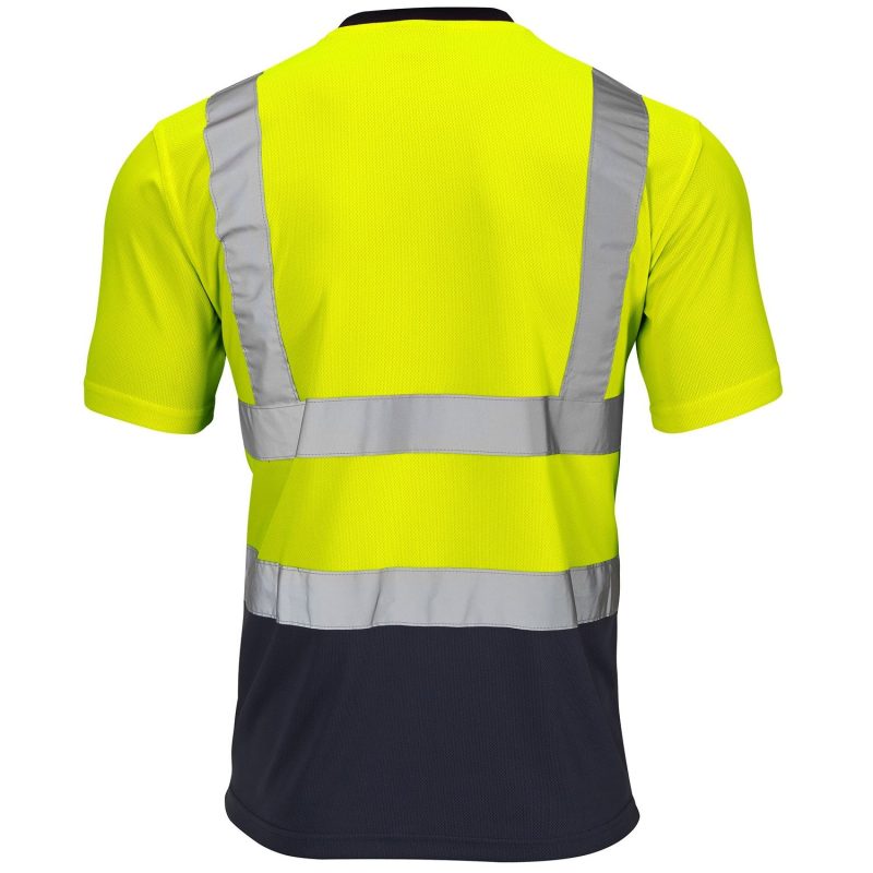 Hi Vis 2 Tone Yellow-Navy Short Sleeve Bird Eye T-Shirt - Image 3